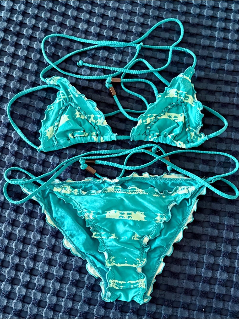 Rip Curl Women’s Teal Tie-Dye String Bikini Top & Bottom Set 👙
